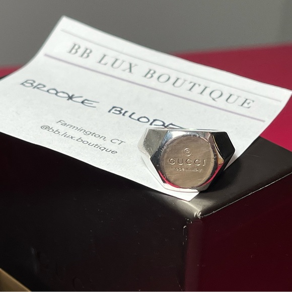 RARE GUCCI 925 Sterling Silver Signet size 5.5 Authentic- full set w/ box, pouch - Picture 14 of 16